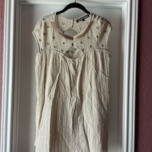 Cream Sleeveless Dress with Eyelet Details